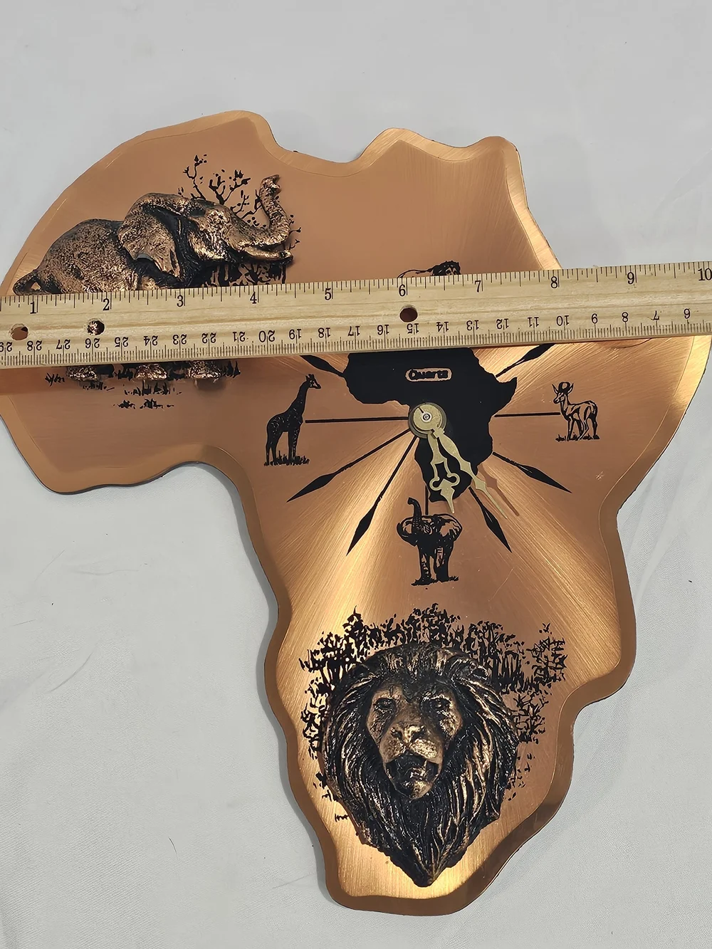 Copper Africa-Shaped Wall Clock with Wildlife Motif - Unbranded